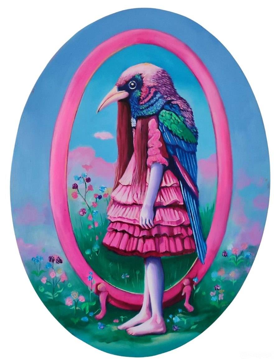La Niña Pájaro, óleo de Araceli Carrión — Realismo Mágico y Fantástico