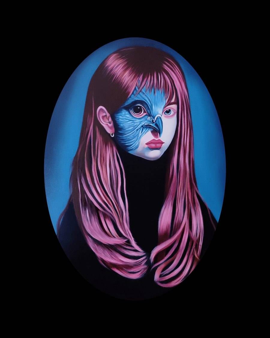 Niña Pájaro II, óleo de Araceli Carrión — Realismo Mágico y Fantástico